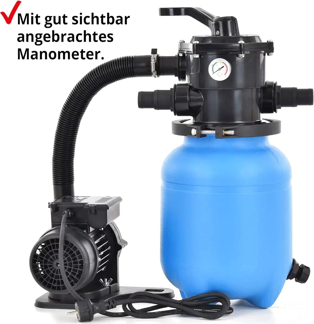 HECHT Sandfilteranlage - Für bis zu 30.000 Liter – 12 kg Sandfilterkessel – 7-Wege Ventil – Poolfilt