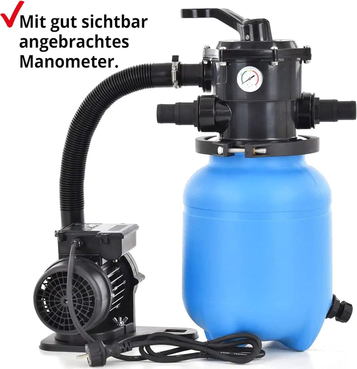 HECHT Sandfilteranlage - Für bis zu 30.000 Liter – 12 kg Sandfilterkessel – 7-Wege Ventil – Poolfilt
