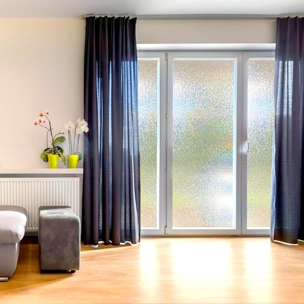 Cinbee 3D Fensterfolie Selbsthaftend Blickdicht 100x200 cm, Regenbogen Fensterfolie Mosaik, Selbstkl