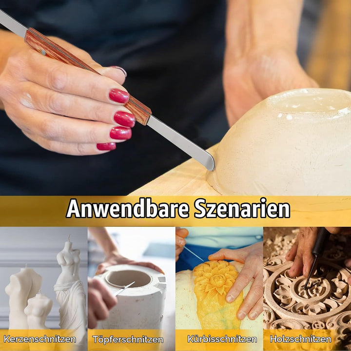 MOPOIN Modellierwerkzeug, 10 Stück Töpferwerkzeug Set Edelstahl Ton Werkzeug mit Tragetasche, Doppel
