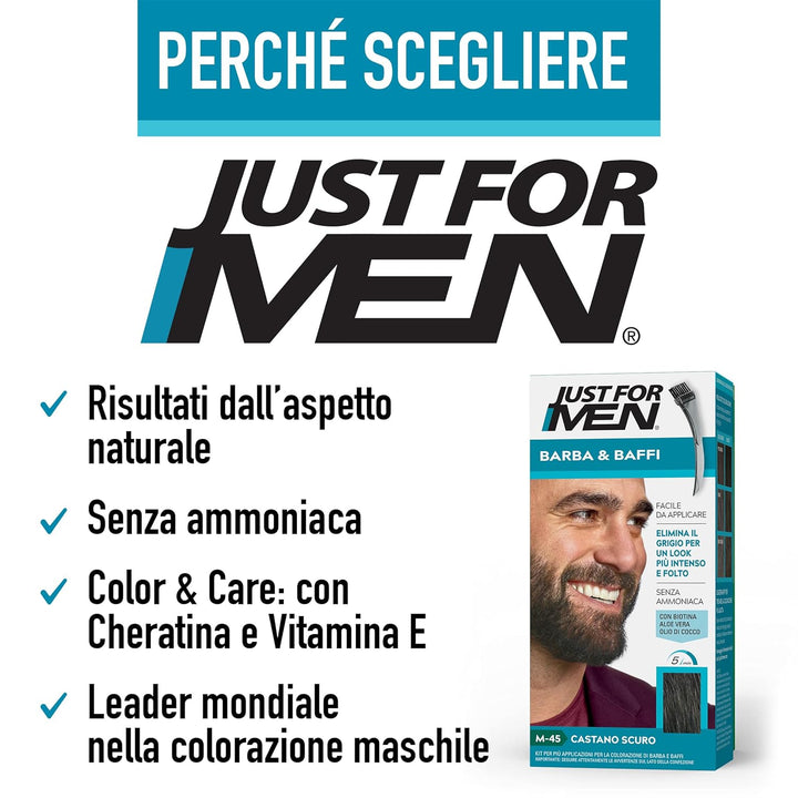Just For Men Barba & Baffi, Tinta Per Barba Uomo, Tintura Senza Ammoniaca, Elimina I Peli Grigi, Con