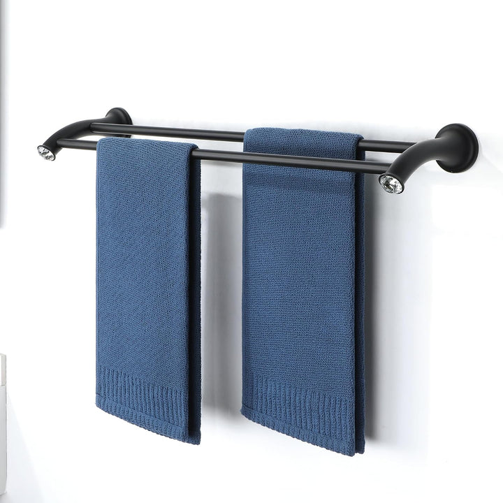 MOOCHE Doppelstangen Handtuchhalter, Edelstahl Handtuchstange, Schwarz Kristallausführung, Kristalla