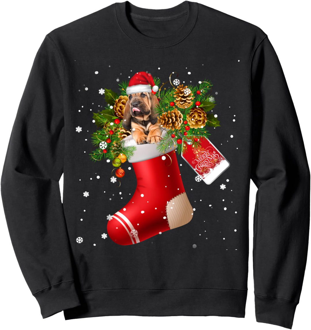 Santa Bloodhound In Christmas Sock Pyjama Sweatshirt