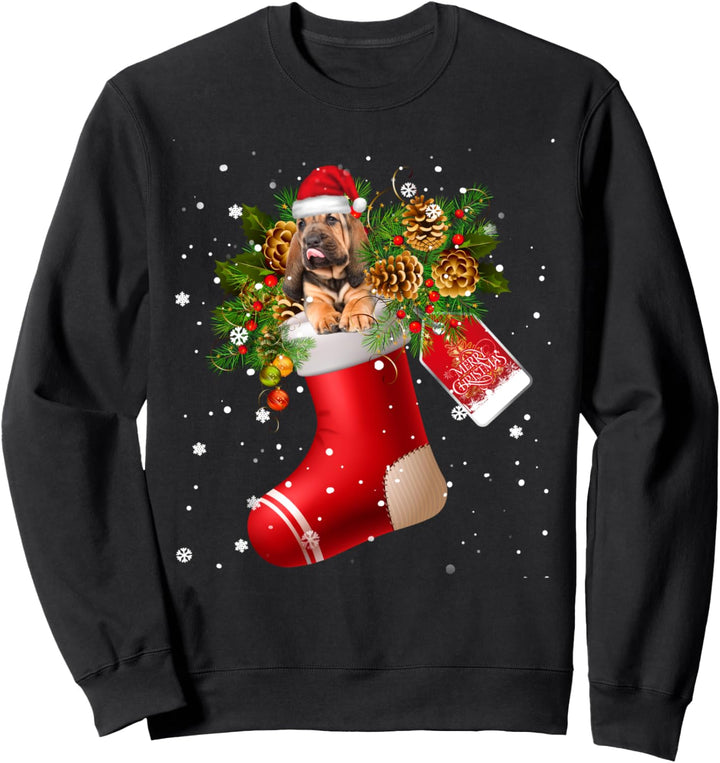 Santa Bloodhound In Christmas Sock Pyjama Sweatshirt