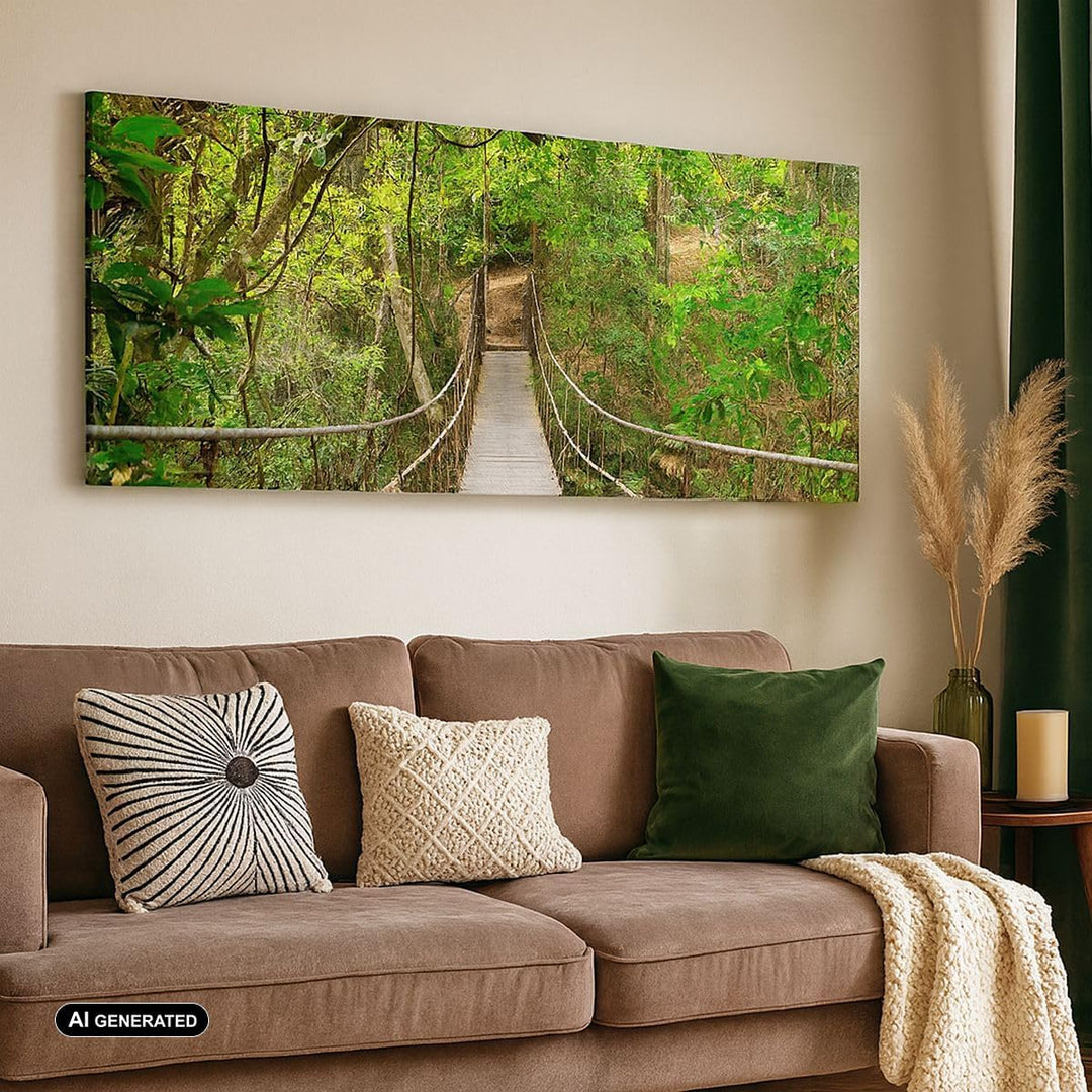 Wandbilder Dekoration Wohnzimmer Fussgängerbrücke Wald Abenteuer Panorama Bilder auf Leinwand 120x50