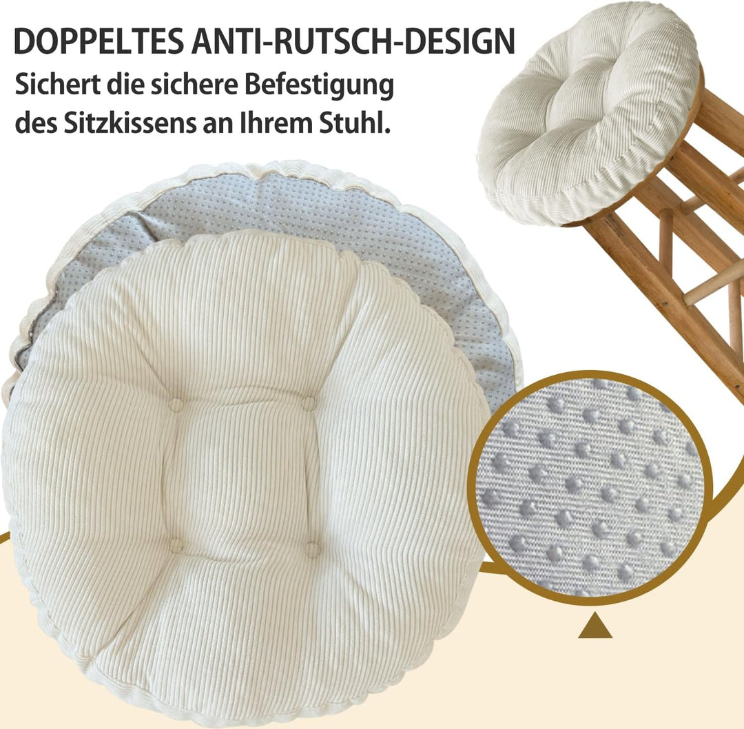 Sitzkissen Rund, 30x30 cm rutschfest Waschbare Sitzpolster Bequemes Stuhlkissen 6 cm Dick Waschbare