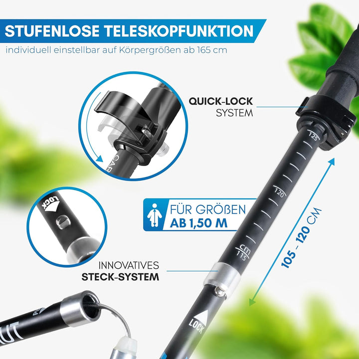 NORDMUT® Wanderstöcke faltbar aus ultraleichten Aluminium oder Carbon - ab 1,50m oder 1,65m - stabil