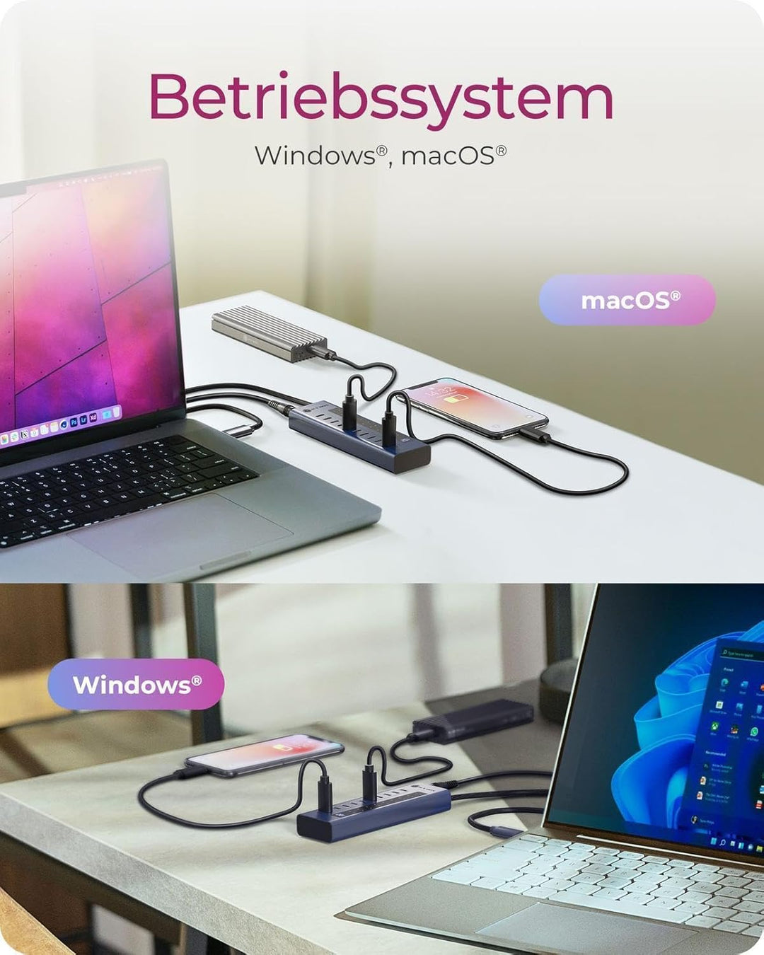 ICY Box 10-Port USB-C Hub, 9X USB 3.2 Gen 2 (10 Gbit/s), 1x USB-C Power Delivery 20 W, Aluminiumgehä