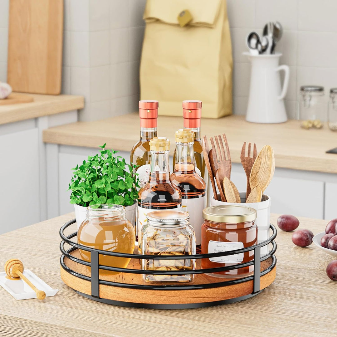 Lazy Susan Drehteller-Organizer aus Holz, rund, 25,4 cm, für Schrank, Küche, Arbeitsplatte, Esstisch