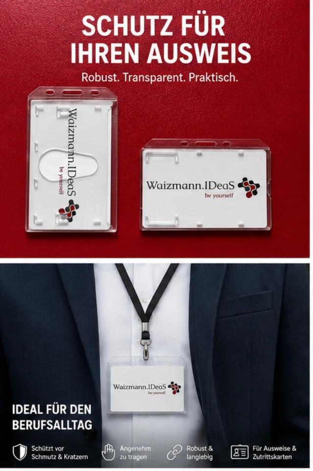 Waizmann.IDeaS® 50x Kartenhalter Ausweishülle Ausweishalter Hartplastik Polycarbonat Namensschild Da