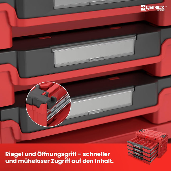 Qbrick System Werkzeugkoffer Sortierbox Leer - 4 Schubladen - Werkzeugkiste - 542 x 335 x 369 mm Rot