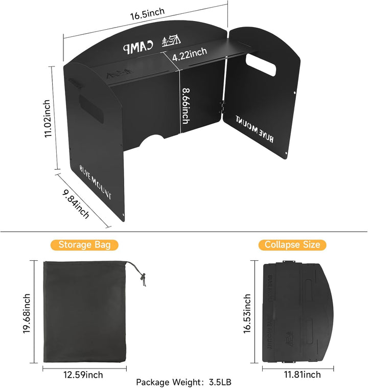 Campingkocher Windschutz Outdoor Windschutzscheibe:GEEKHOM 3-Panel Stahl Faltbarer Windblocker mit K