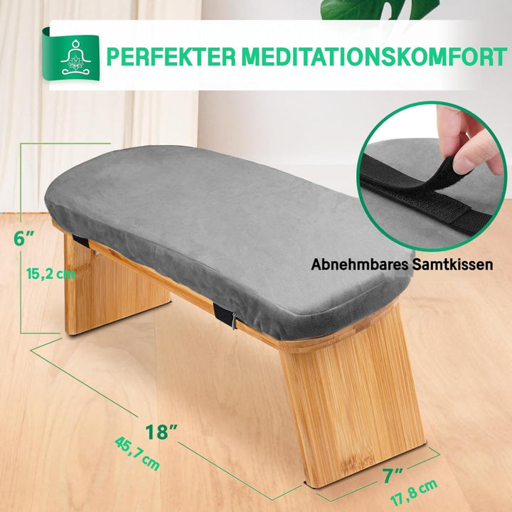 Hihealer Meditationsbank – Klappbare Ergonomische Bambus-Meditationsbank mit Bequemem Kissen, zum Kn