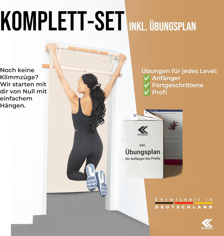 KIANA Sports Klimmzugstange für Türrahmen ohne Bohren & ohne Schrauben | Pull Up Bar Tür bis 150kg |