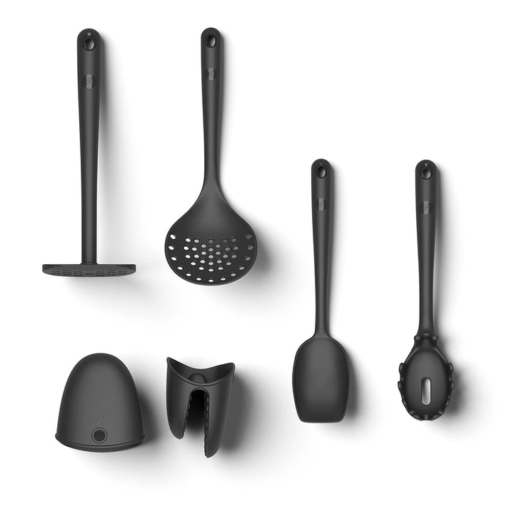 Hoffmann Küchenhelfer-Set, Anthrazit, Silikon-Edelstahlkern, Spülmaschinenfest, Hitzebeständig, Anti