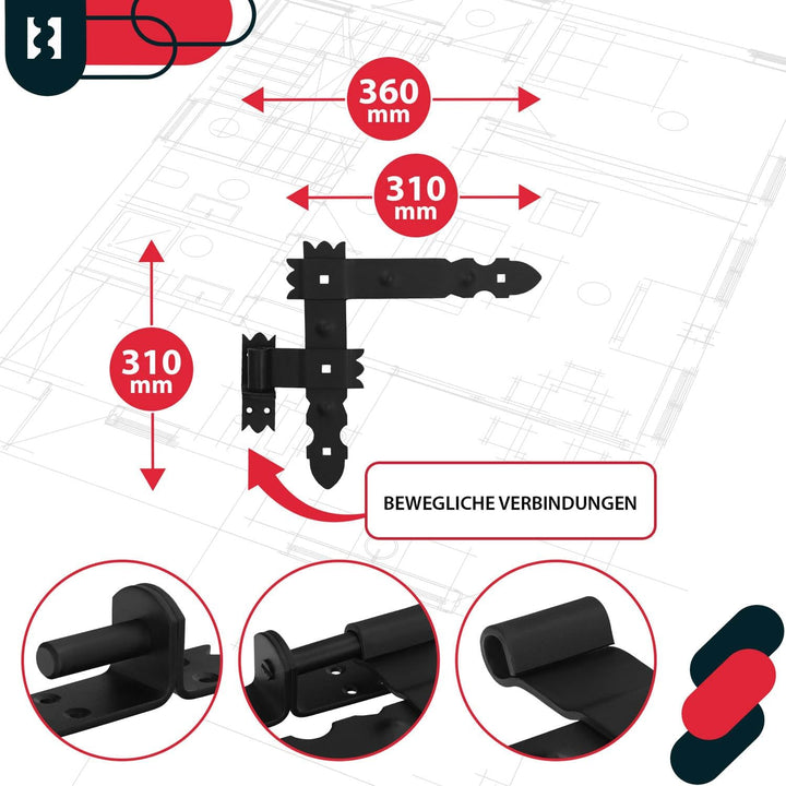 KOTARBAU® Winkelband 300 x 300 mm mit Kloben 2 Paar 4 tlg. Fensterladenband Winkelscharnier Türband