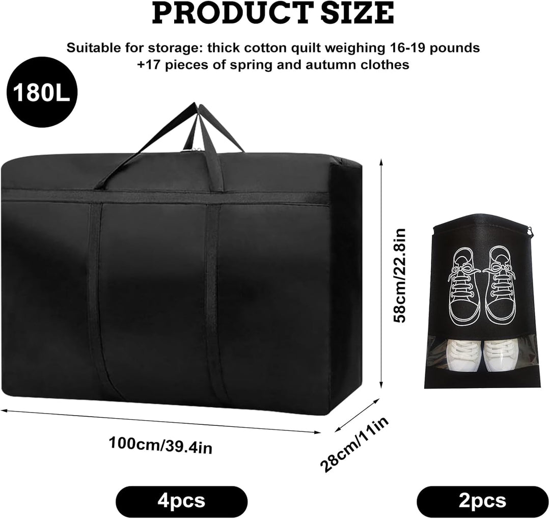 4 Stk 180L Extra Grosse Aufbewahrungstasche, 600D Oxford Heavy-Duty Umzugstaschen mit Reissverschlüs