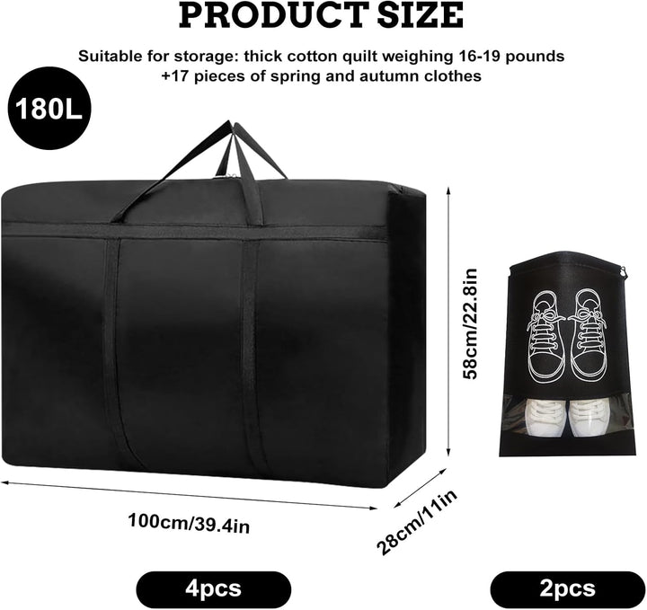 4 Stk 180L Extra Grosse Aufbewahrungstasche, 600D Oxford Heavy-Duty Umzugstaschen mit Reissverschlüs