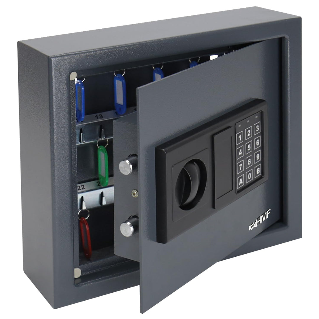 HMF 2030-11 Schlüsseltresor mit Elektronikschloss | 30 Haken | 30 x 28 x 10 cm | Anthrazit, 30 Haken