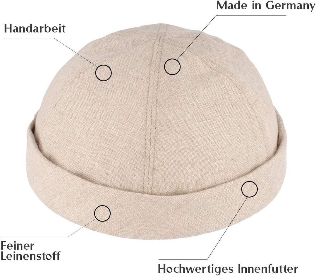 Bullani Sommer Docker-Cap Dockermütze Seemannsmütze 100% Leinen Kappe Bequem Hautverträglich 59 beig