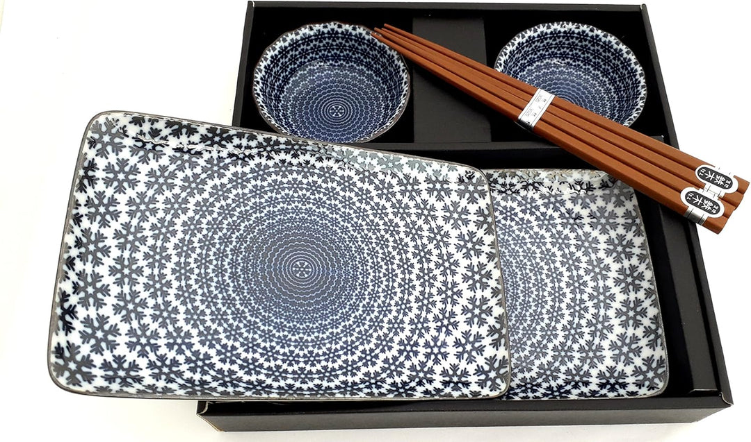Sushi Set YUKI Original japanisches Sushiset in Weiss Blau Sushi Ess-Service aus Porzellan zwei Sush