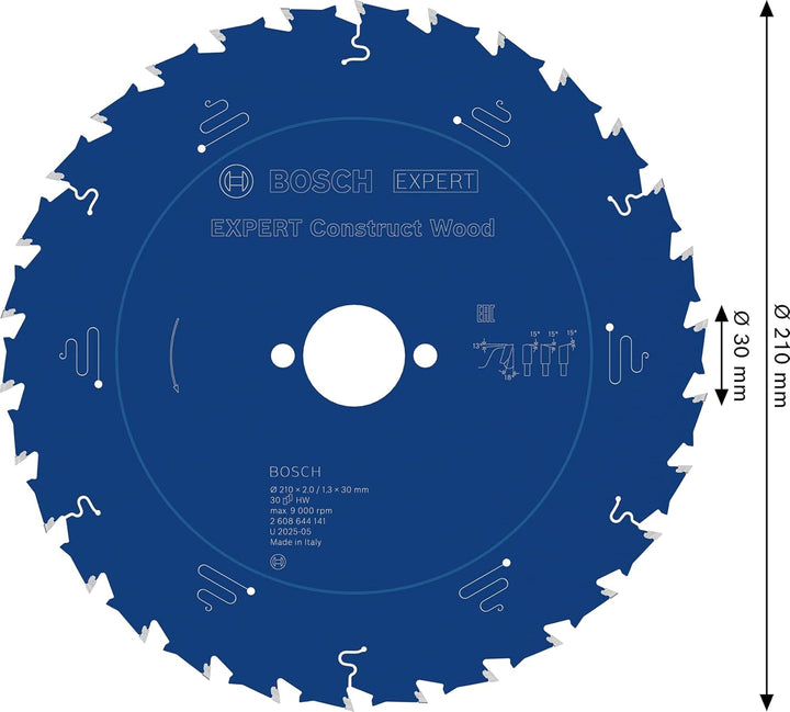 Bosch Professional Kreissägeblatt Expert for Construct Wood (Holz, 210 x 30 x 2 mm, 30 Zähne, Zubehö