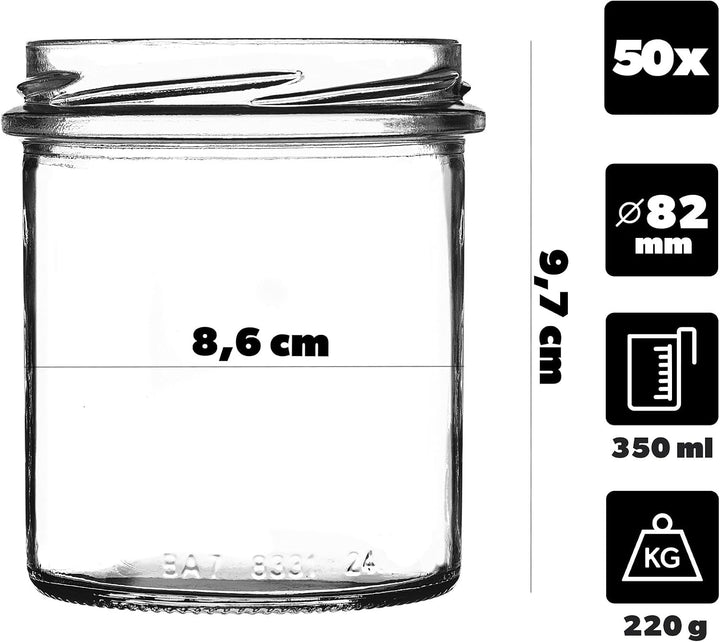 KADAX Marmeladengläser 350ml TO82, Einmachgläser Vorratsgläser Mason Jar mit Schraubdeckel, Luftdich