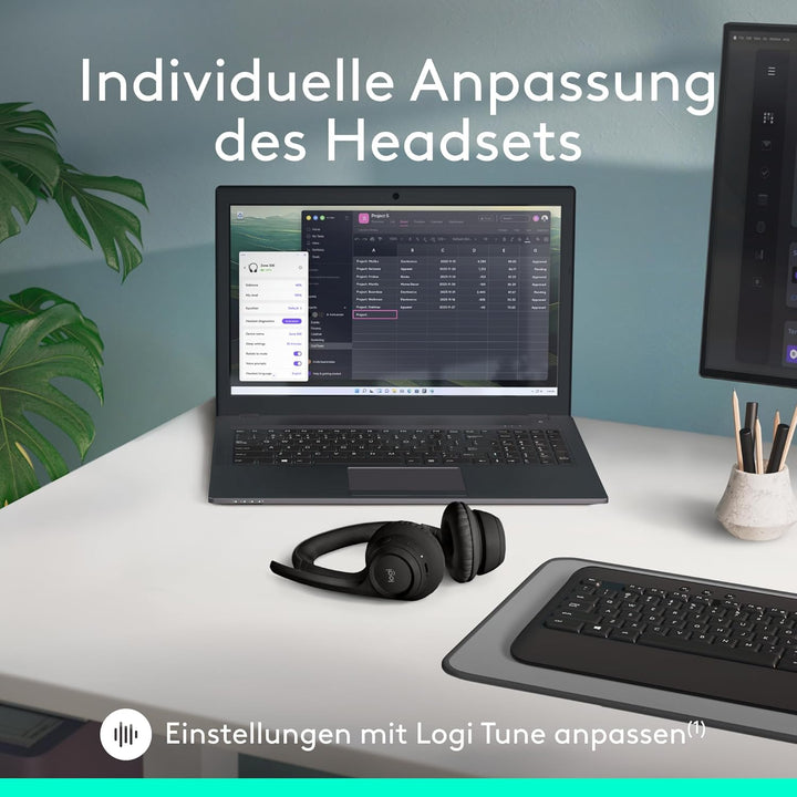 Logitech Zone 300 Wireless Bluetooth Headset mit Mikrofon inkl. Geräuschunterdrückung, kompatibel mi