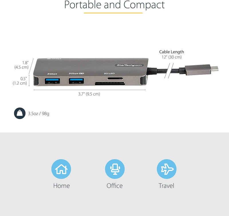 StarTech.com USB-C Multiport Adapter - USB-C auf 4K-HDMI, 100W PD Pass-Through, SD-/MicroSD-Steckpla