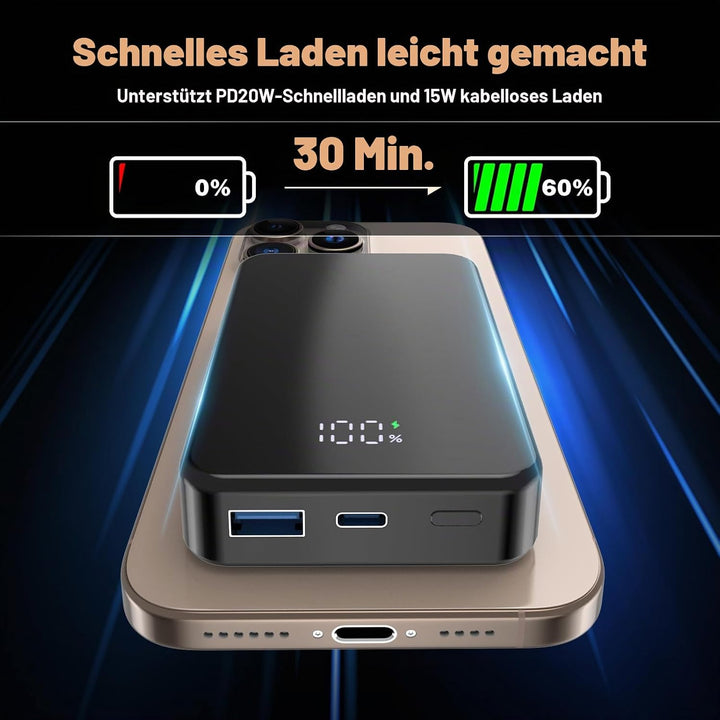 Magnetische Wireless Power Bank, 26800mAh schnelles tragbares Ladegerät, USB C in&amp;Out Telefon-Akku-P