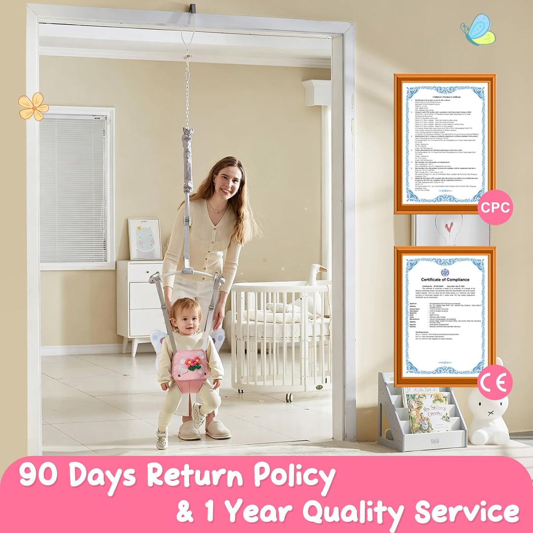 FUNLIO Baby-Türhüpfer in rosa Schmetterling-Design für 6–24 Monate, Tür-Hüpfer mit Türklemme und ver