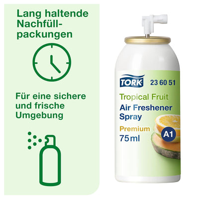 Tork Lufterfrischer Spray mit tropischem Fruchtduft A1, Frischeduft, 12 x 75ml, 236051