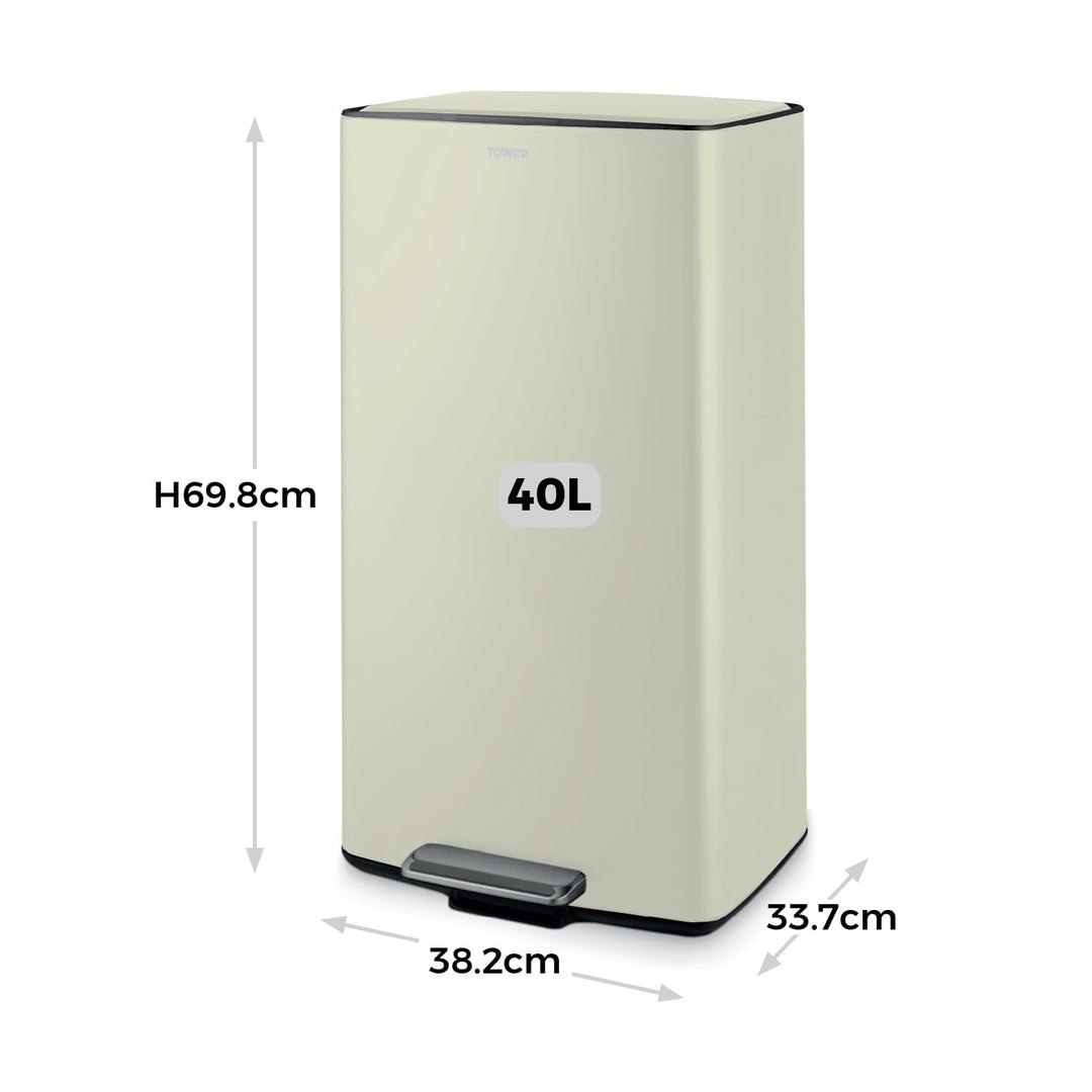 Tower T838020C Rechteckiger Treteimer mit herausnehmbarem Inneneimer und Filterfach, 40 l, robuster