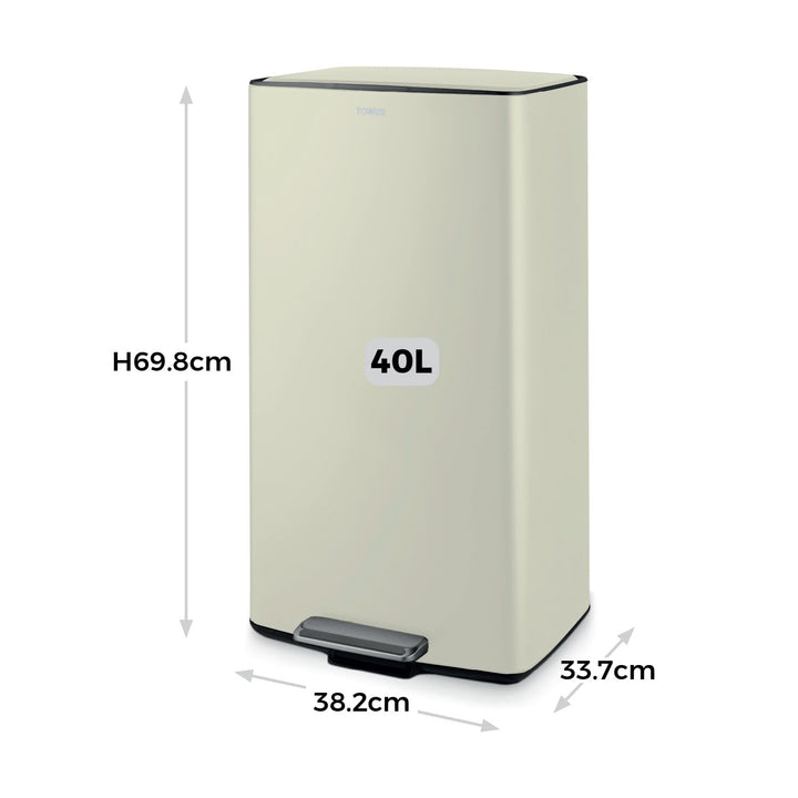 Tower T838020C Rechteckiger Treteimer mit herausnehmbarem Inneneimer und Filterfach, 40 l, robuster