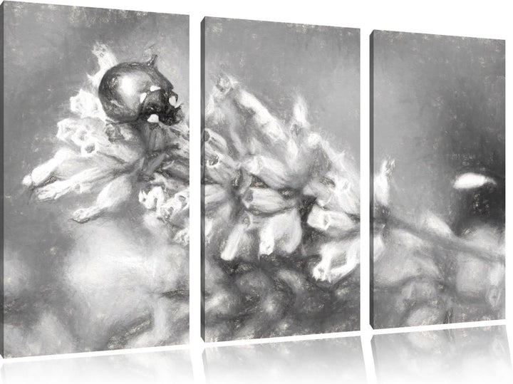 Pixxprint Kleiner Marienkäfer auf Lavendel Kunst Kohle Effekt 3-Teiler Leinwandbild 120x80 Bild auf