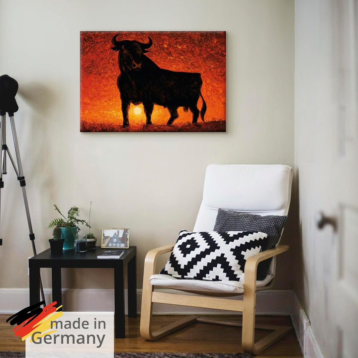 Artland Leinwandbild Wandbild Bild auf Leinwand 70x50 cm Wanddeko Stier Tiere Spanien Stierkampf Kat