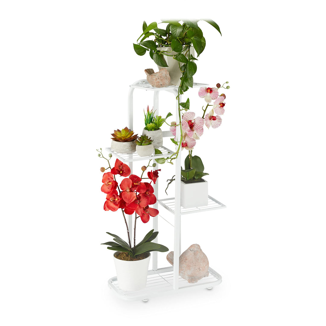 Relaxdays Blumentreppe Metall, 4-stufige Blumenetagere, draussen & drinnen, HBT: 81 x 44 x 24,5 cm,