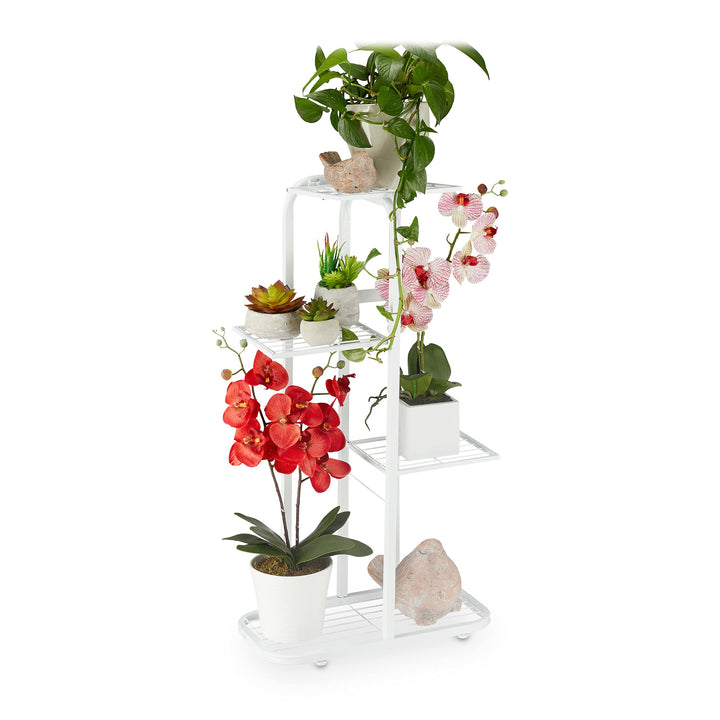 Relaxdays Blumentreppe Metall, 4-stufige Blumenetagere, draussen & drinnen, HBT: 81 x 44 x 24,5 cm,
