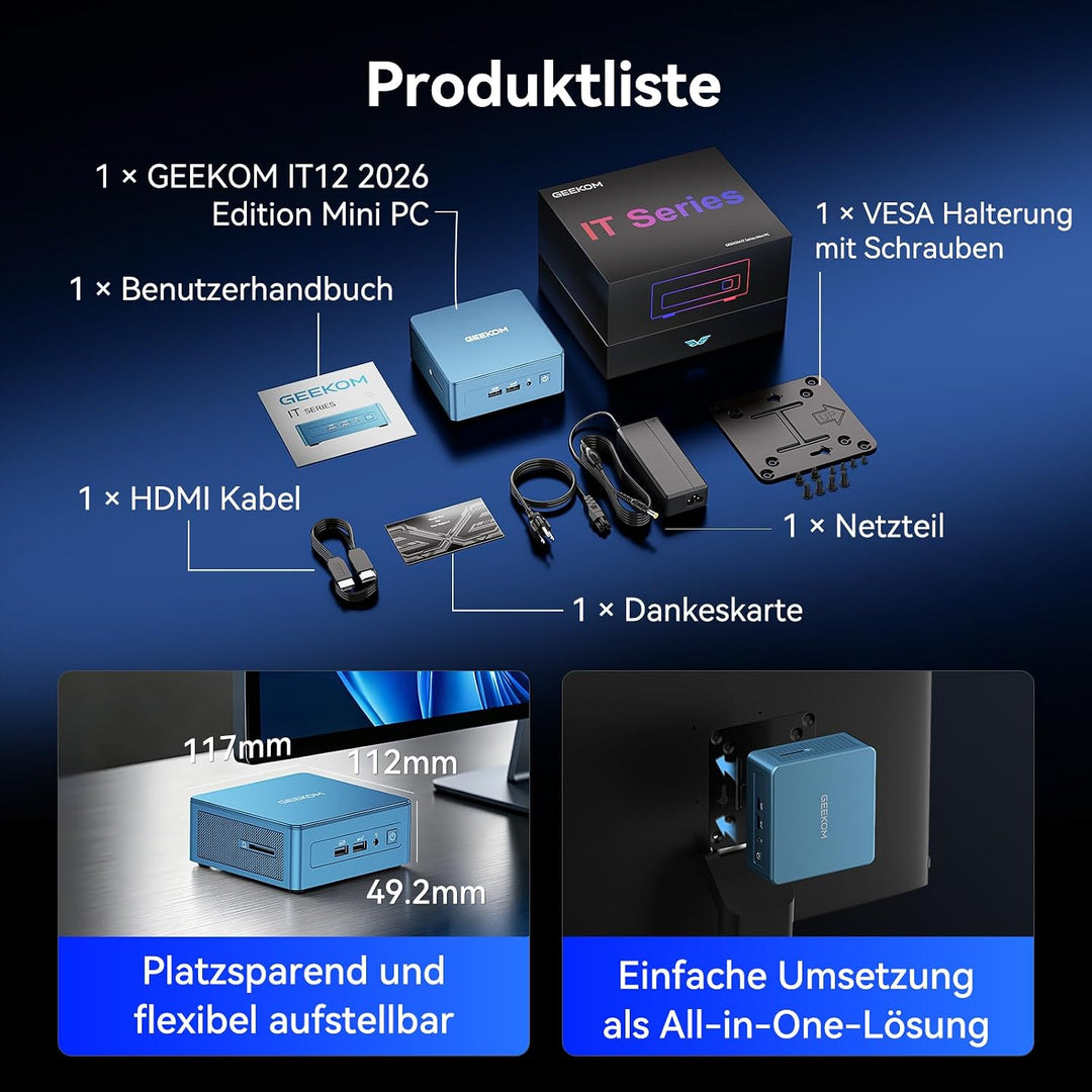 GEEKOM A6 Mini PC, AMD Ryzen 7 6800H (bis 4.7GHz), 16GB DDR5 RAM 512GB SSD, Mini Computer für Homeof