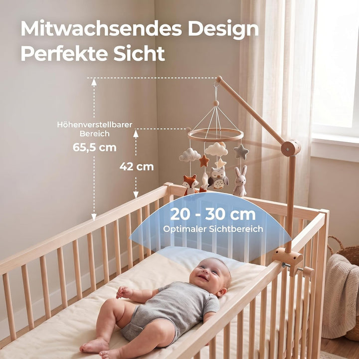 let's make Mobile Verbesserte Version Halterung Holz für Babybet, Höhenverstellbarer & 360° Drehbare