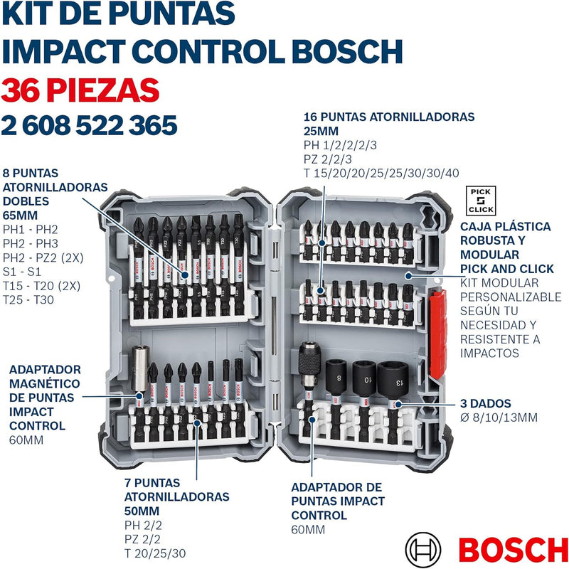 Bosch Professional 36 tlg. Schrauberbit Set (Impact Control, Pick and Click, Zubehör Schlagschrauber