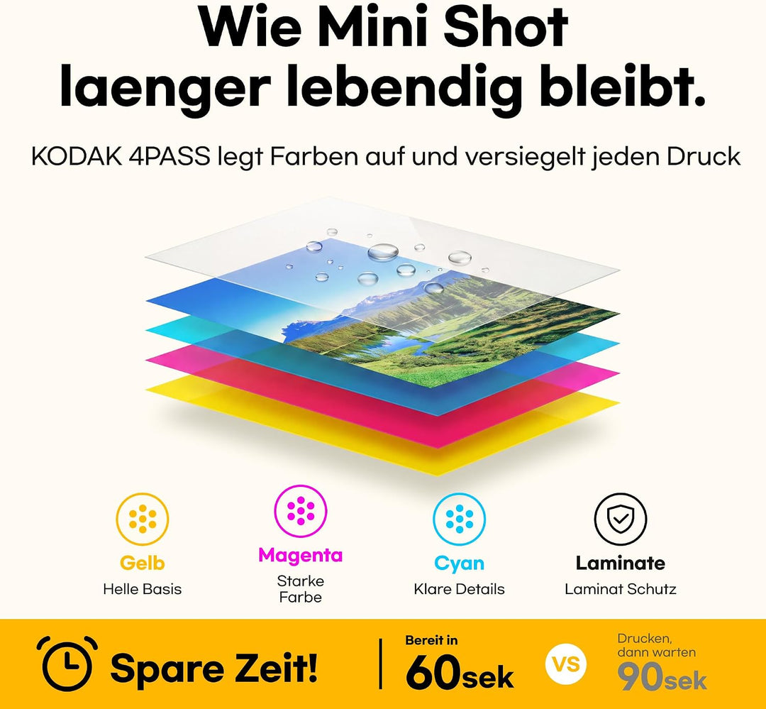 KODAK Mini Shot 3 Retro 4PASS 2-in-1 Sofortbildkamera und Fotodrucker (7,6x7,6cm) + 8 Blatts, Gelb M