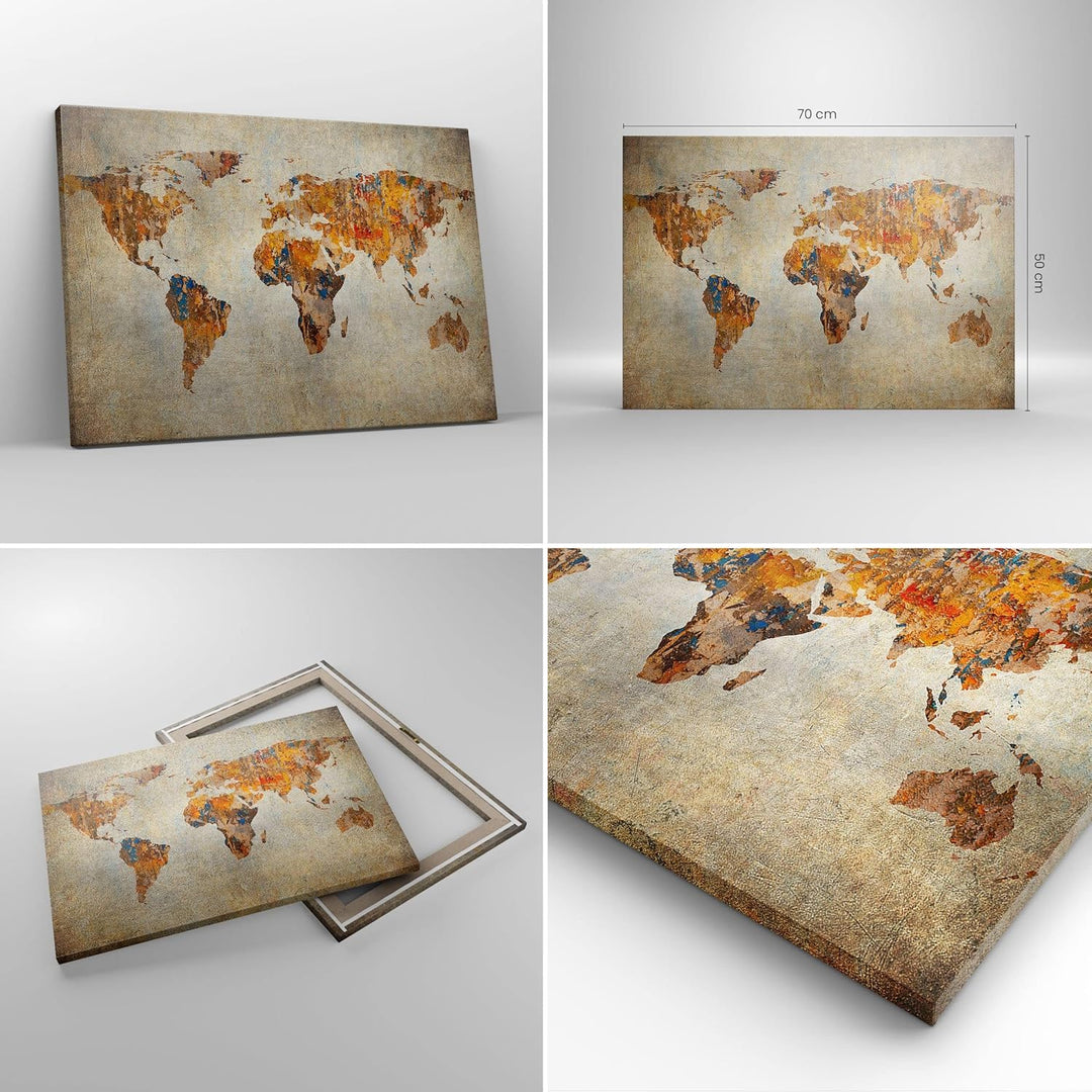 Bilder auf Leinwand Welt Karte Kontinente Geographie Leinwandbild 70x50cm Wandbilder Dekoration Wohn