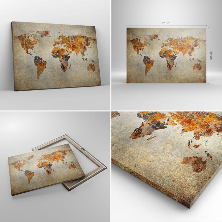 Bilder auf Leinwand Welt Karte Kontinente Geographie Leinwandbild 70x50cm Wandbilder Dekoration Wohn