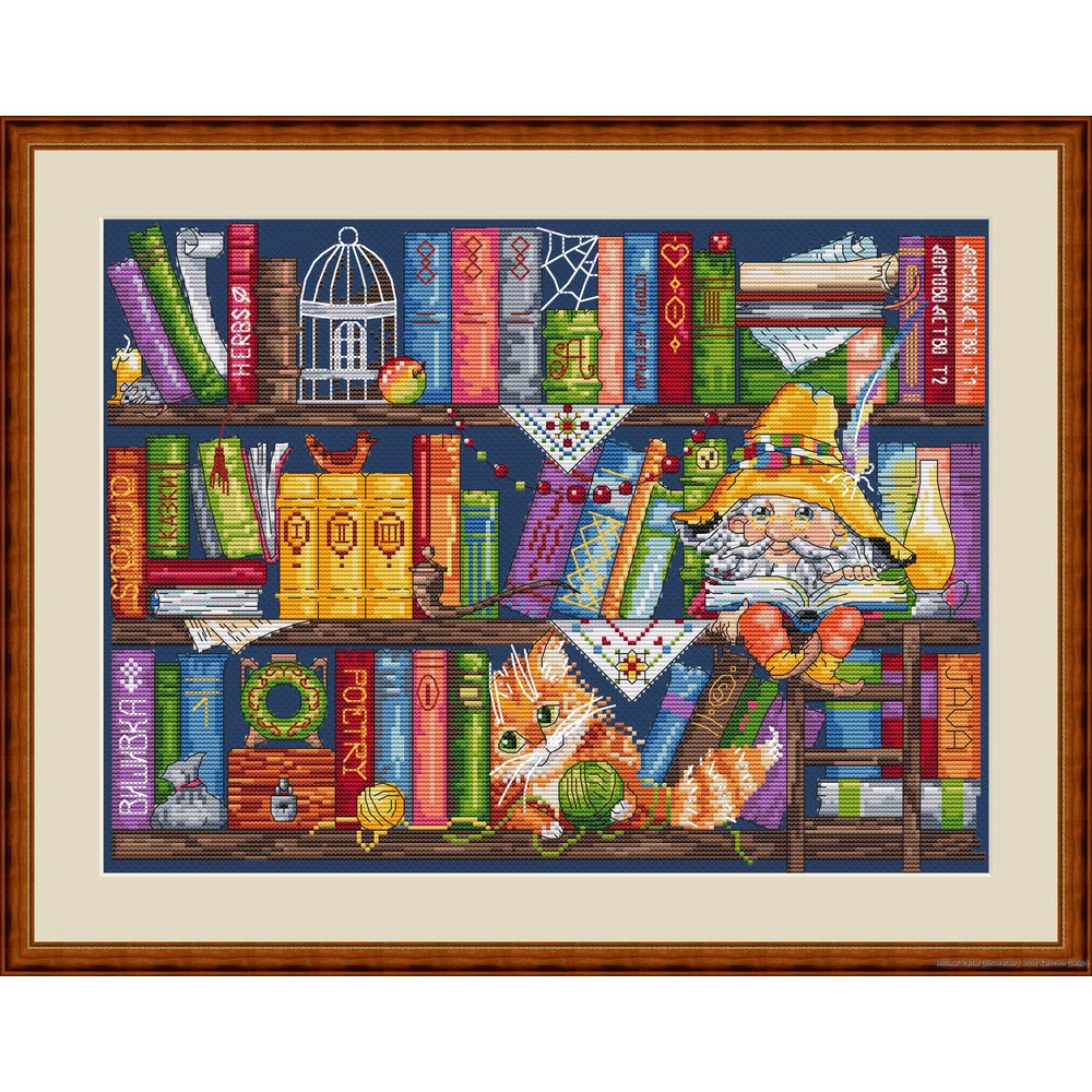 Merejka K-34 Bücherregal Zählmuster Kreuzstichset, Baumwolle, mehrfarbig, 33x25 cm