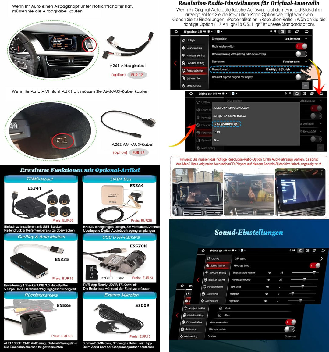 10,25 Zoll IPS Bildschirm Acht-Kern Android 13.0 DAB+ Autoradio für Audi A4 A5 S4 S5 B8 mit GPS Navi