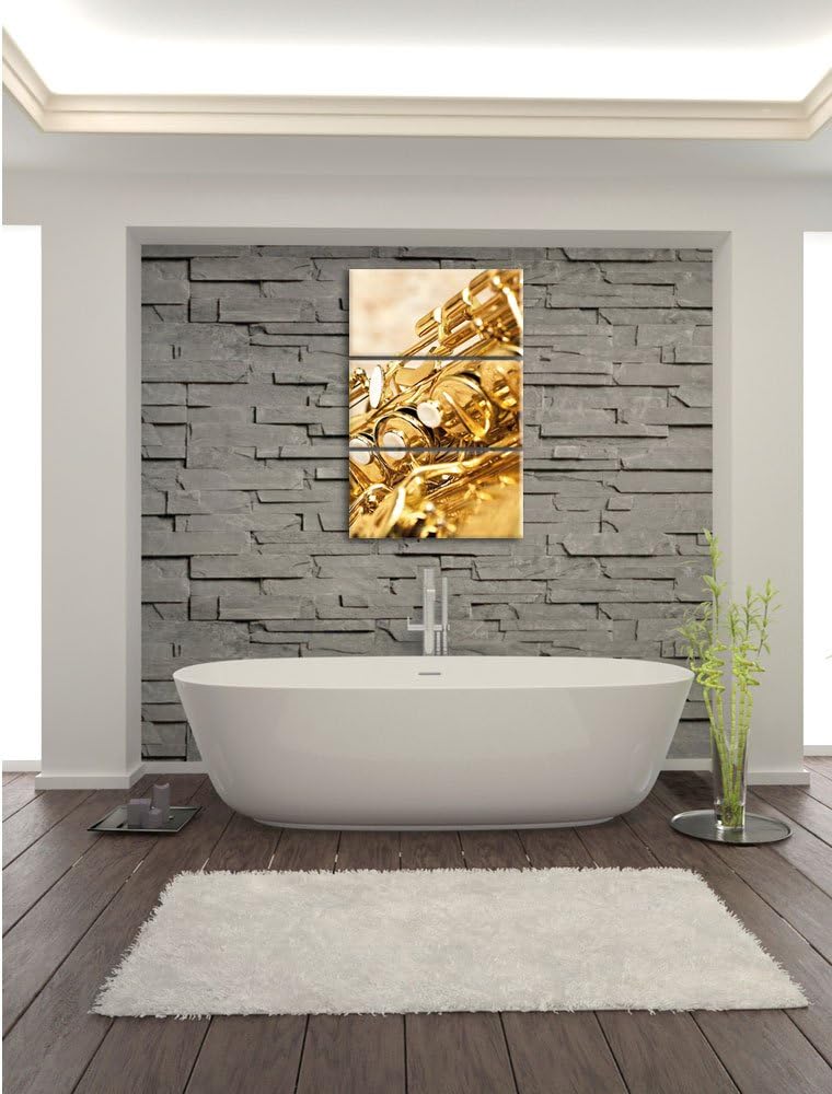 Pixxprint Saxophon / 3-Teilig/Gesamtmass 120cm Leinwandbild bespannt auf Holzrahmen/Wandbild Kunstdr