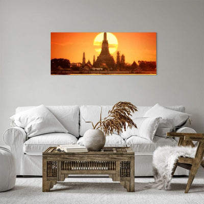 Panorama Bilder auf Leinwand 100x40cm Leinwandbild mit Rahmen Tempel Asien Gross Wanddeko Bild Schla