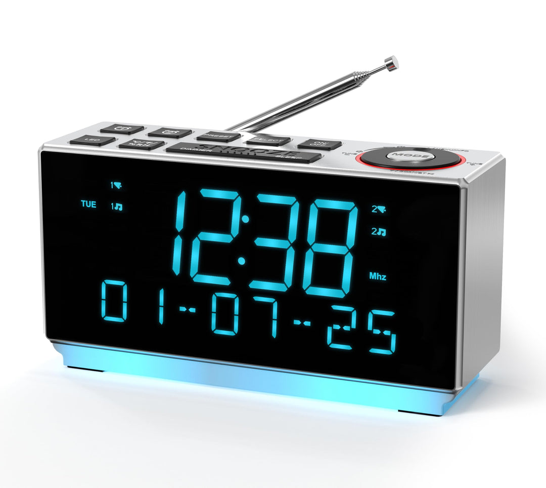 DAB+ & FM-Radiowecker mit Bluetooth, 40 Voreinstellungen, Kopfhörer, Dual-Weck mit Schlummer und Sch