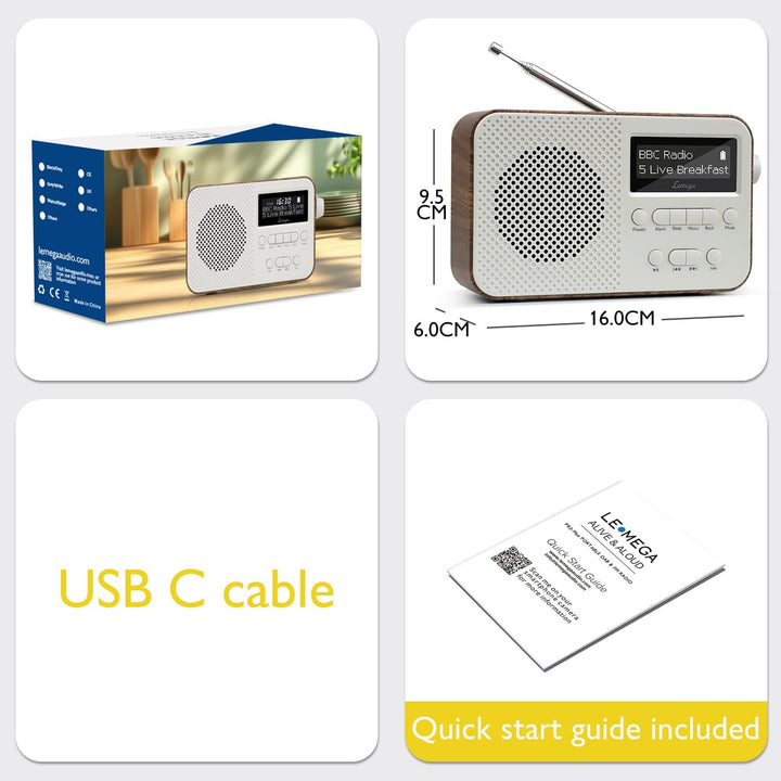 DAB-Radio mit Bluetooth, Digitalradios Netz- und Akku, wiederaufladbarer Akku, 15-Stunden-Wiedergabe